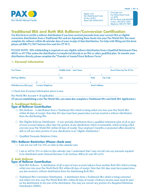 Traditional and Roth IRA Rollover/Conversion Certification