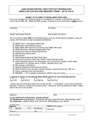 Basic Skills Waiver Request Form