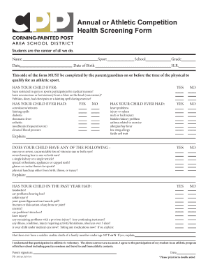 New York Health Screening Form for Athletic Participation