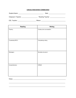Literacy Intervention Collaboration Form