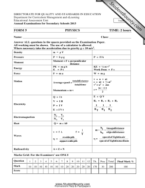 Form 5 Physics Annual Examination