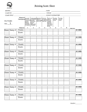 Reining Score Sheet