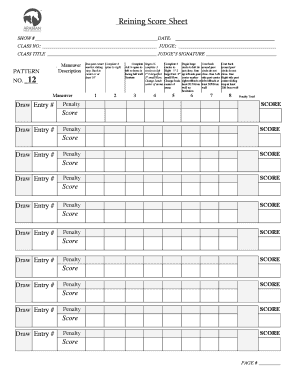 Reining Score Sheet