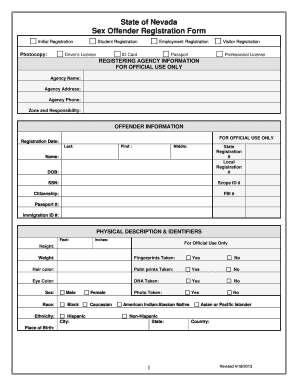 Nevada Sex Offender Registration Form