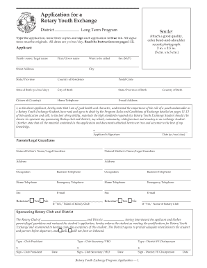 Rotary Youth Exchange Long Term Program Application