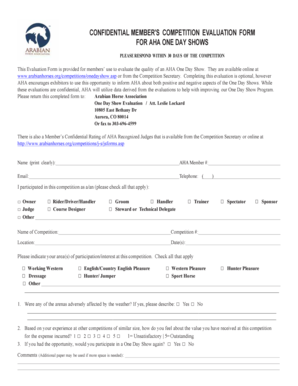 AHA One Day Show Evaluation Form