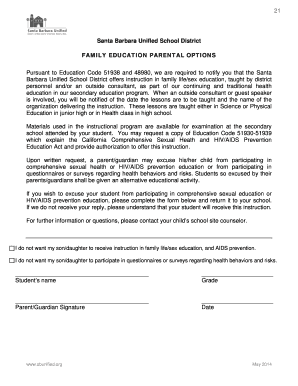 Santa Barbara Family Life Education Opt-Out Form