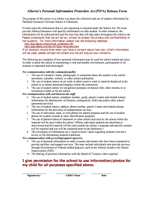 Alberta PIPA Student Information Release Form