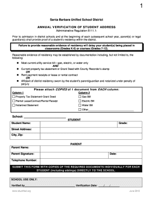 Santa Barbara Student Address Verification Form