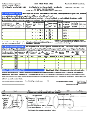 Distrito Unificado De Santa Barbara Nuestro Domicilio: SBUSD, Servicios de Comidas, 2014-15 Applicacion  PaimraeAnltos Gratis O A Precio Reducido