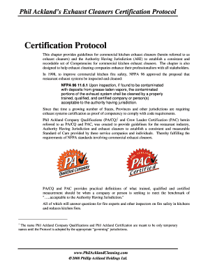Phil Ackland's Exhaust Cleaners Certification Protocol