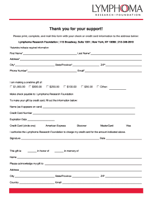 Lymphoma Research Foundation Donation Form