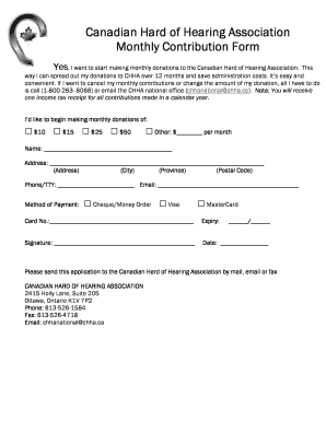 Canadian Hard of Hearing Association Monthly Contribution Form