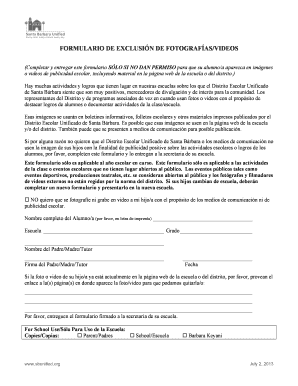FORMULARIO DE EXCLUSIÓN DE FOTOGRAFÍAS/VIDEOS