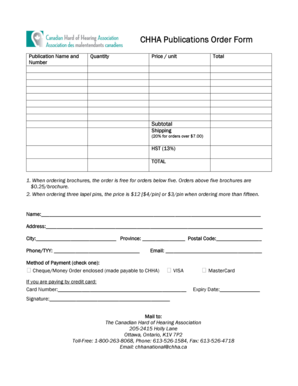 CHHA Publications Order Form