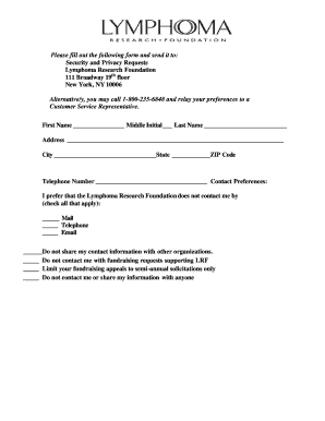 Lymphoma Research Foundation Contact Preferences Form