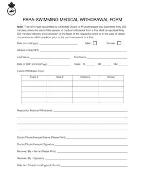 Para-Swimming Medical Withdrawal Form