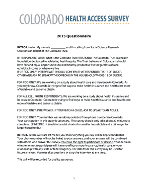 Colorado Health Insurance Survey Questionnaire