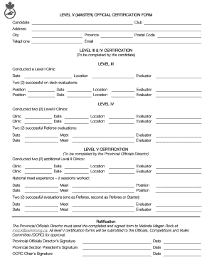 Level 5 Official Certification Form - Swimming Canada