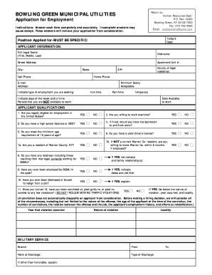 Bowling Green Municipal Utilities Employment Application