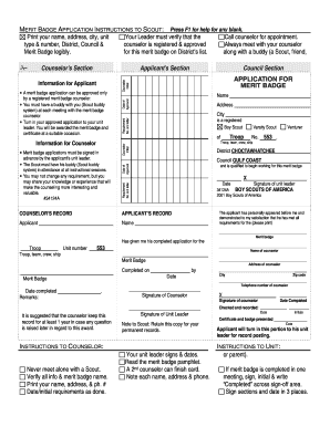 Boy Scouts Merit Badge Application