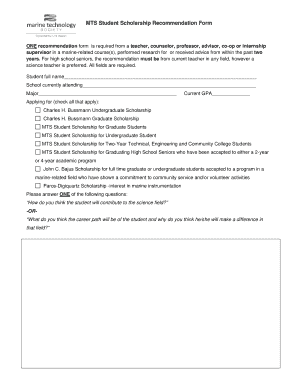 MTS Student Scholarship Recommendation Form - mtsociety