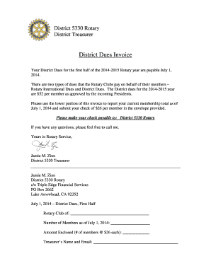 District Dues Invoice
