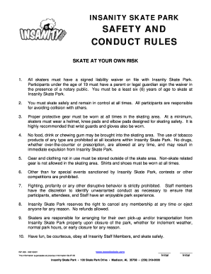 Insanity Skate Park Liability Waiver