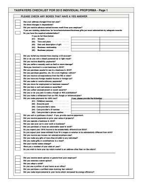 2015 Individual Taxpayer Checklist