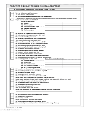 2012 Individual Tax Checklist