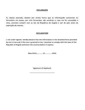 Formulário de Pedido de Visto para Angola