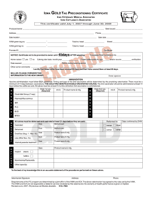Iowa Gold Tag Preconditioning Certificate