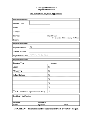Ahmadiyya Muslim Jamaat Pre-Authorized Payment Application
