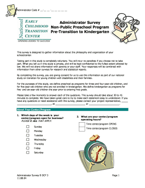 Administrator Survey for Non-Public Preschool Programs