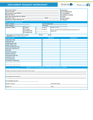 Reverse Mortgage Document Request Worksheet