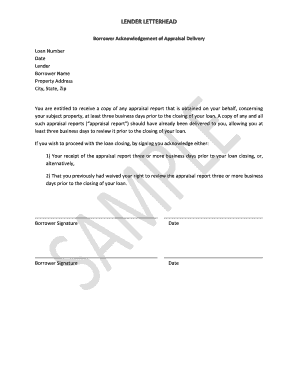 Borrower Acknowledgement of Appraisal Delivery