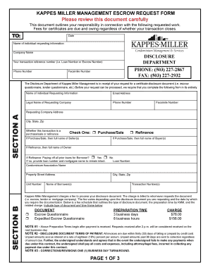 Kappes Miller Management Escrow Request Form
