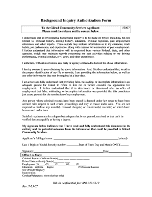 Background Inquiry Authorization Form
