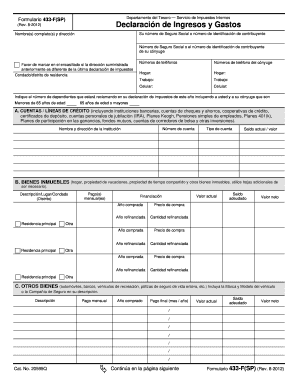 Formulario 433-F(SP) Declaración de Ingresos y Gastos