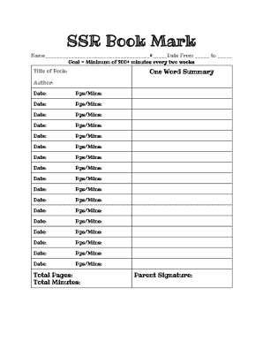 SSR Book Mark Reading Log
