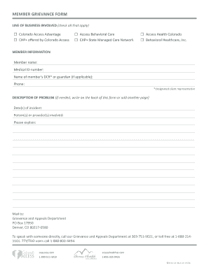 Colorado Access Member Grievance Form