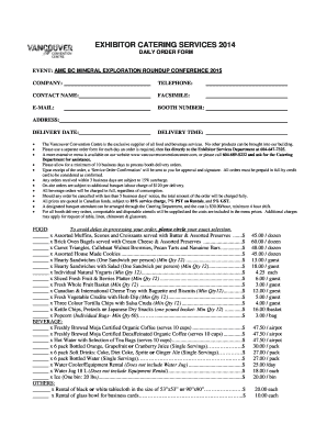 Exhibitor Catering Services Daily Order Form
