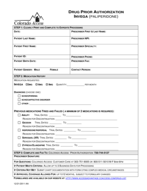 Drug Prior Authorization Form for Invega