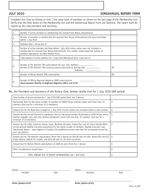 Rotary Club Semiannual Report Form