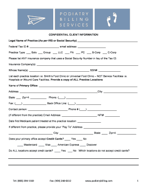 Podiatry Billing Practice Information Form