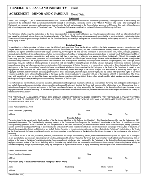 General Release and Indemnity Agreement for Minor and Guardian