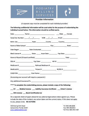 Provider Credentialing Form