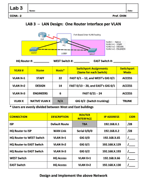 CCNA Lab 3 LAN Design Form