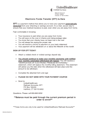 Automatic Withdrawal EFT Application for Railroad Accounts