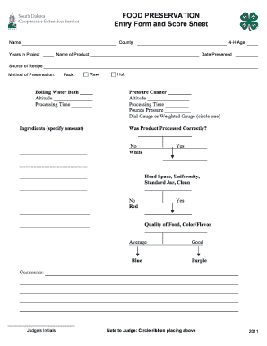 4-H Food Preservation Entry Form
